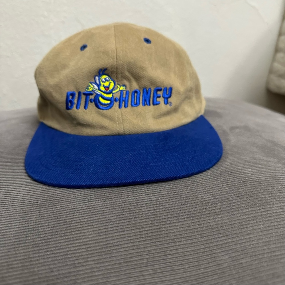 Vintage NOS Bit-O-Honey Low Profile Advertising Cap Strap back Blue Tan  Nissin